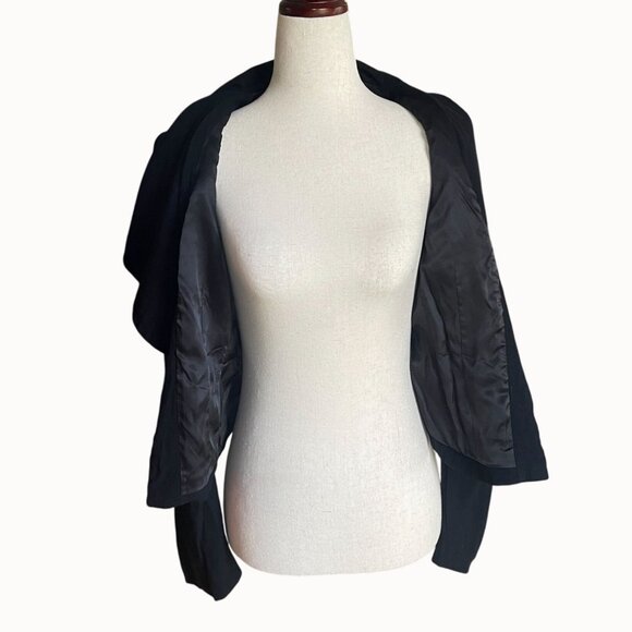 BCBG Max Azria Blazer Black Draped Collar Slit Pockets Hook Eye Closure Size XS - Picture 6 of 7